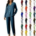 thumbnail image 1 of Soft Pajama Set for Women Long Sleeve Button Down Loungewear Two Piece Set with Pocket Pants, 1 of 9