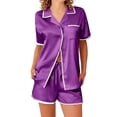 thumbnail image 1 of Soft Pajama Set for Women Soft Cardigan Solid Outdoor Wear Casual Pajama Set,Purple 2XL, 1 of 4
