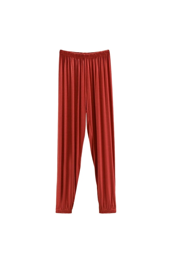 Soft Pajamas Pants for Women Lightweight Modal Cotton Sleep Pjs Bottoms Cinched Botton Elastic Waist Trousers (XL, Red)