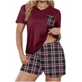thumbnail image 1 of Soft Pajamas Sets for Womens Plaid Short Sleeve T-Shirt Tops Shorts Lounge House Sleepwear Outfits with Pocket, 1 of 5