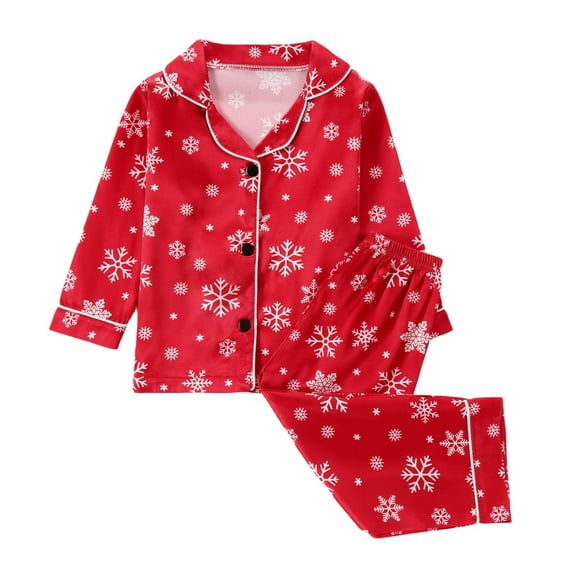 Soft Pajamas for Toddlers Kids 2 Piece Satin Button Up Shirt Pant Sets Boy Girl Long Sleeve Sleepwear Nightgowns (1-2 Years, Red|Xmas)
