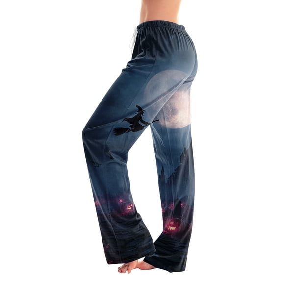 Soft Pajamas for Women Halloween Old Castle Print Loose Elastic Waist Pjs Bottoms