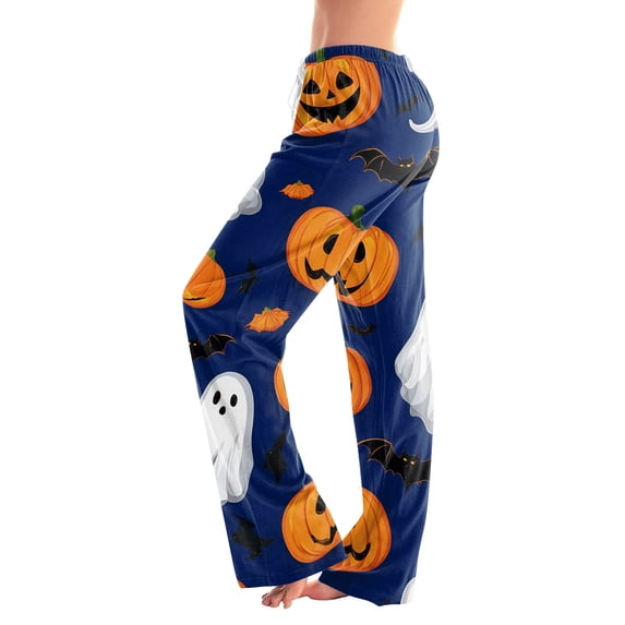 Soft Pajamas for Women Halloween Pumpkin Print Loose Drawstring Pj Pants Sleepwear