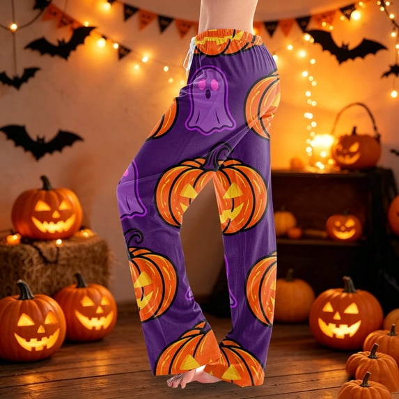 Soft Pajamas for Women Halloween Pumpkin Print Loose Pj Pants Drawstring Sleepwear Bottoms