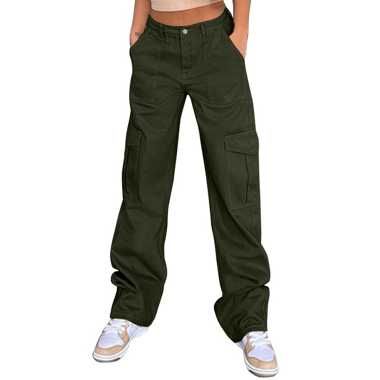 Soft Pants for Women Solid Color Denim Loose Straight Leg Cargo Casual Lightweight Stretch Business Outdoor Long Trouser Relaxed Fit Fashion Golf