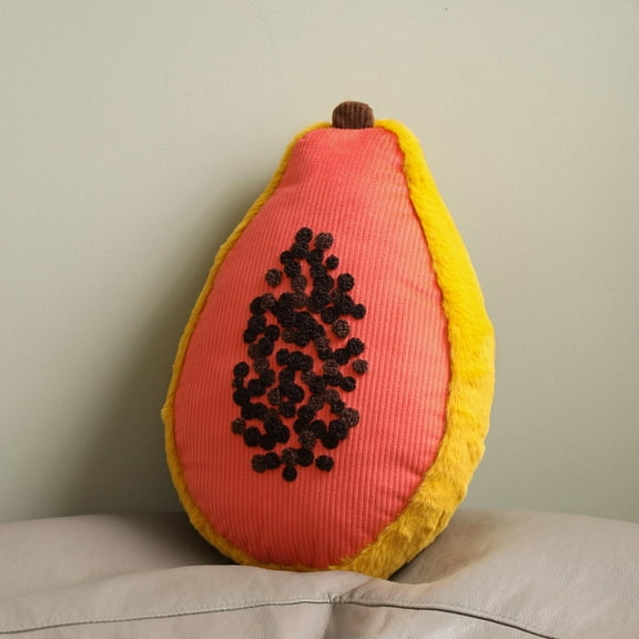 Soft Papaya Shaped Throw Pillow, Decorative Shaped Cushion for Couch, 10" x 15", Orange Red, 1 Pack