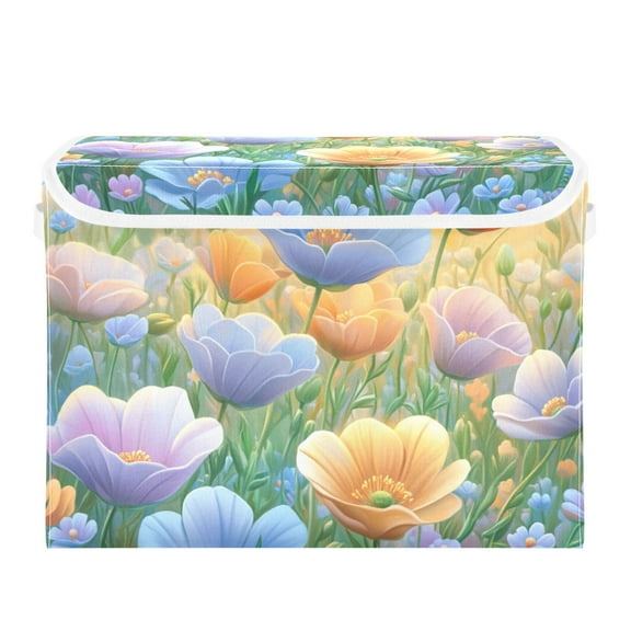 Soft Pastel Blooms Large Storage Bins with Linen Collapsible Lid Storage Box 16.7 x 12.6 x 11.8in