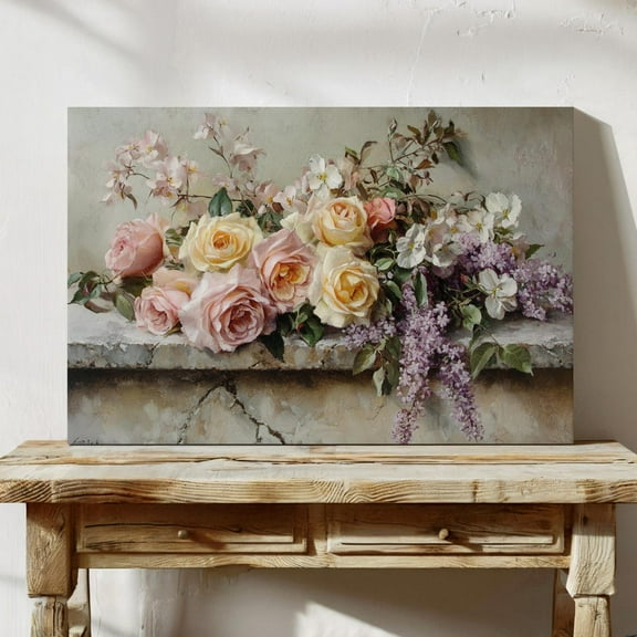 Soft Pastel Floral Art Print – Pink, Yellow, And White Roses With Lilacs – Romantic Vintage Style Botanical Wall Decor For Elegant Spaces Wall Art, Modern Wall Decor, 8x12 UNFRAMED