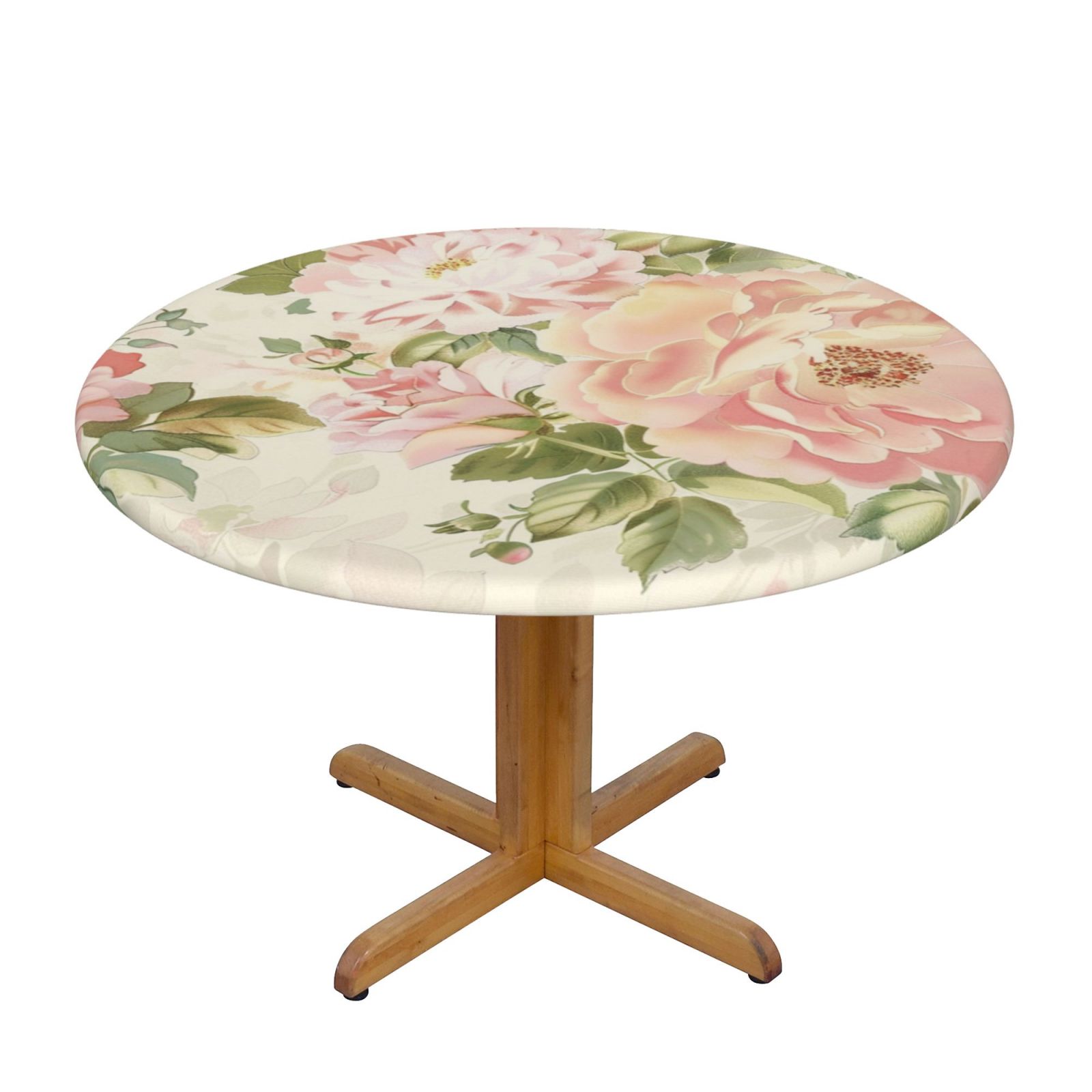 Soft Pastel Floral with Roses and Round Tablecloth Fitted Tablecloth