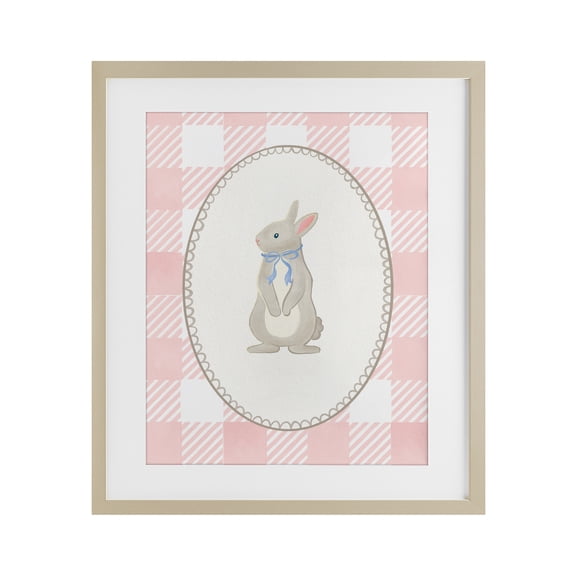 Stupell Industries Soft Pastel Gingham Rabbit Birch Framed Print Under Glass, design by The Paper Curator