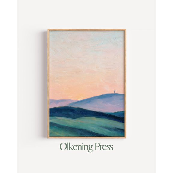 Soft Pastel Hills Sunset Landscape Wall Art Home Decor
