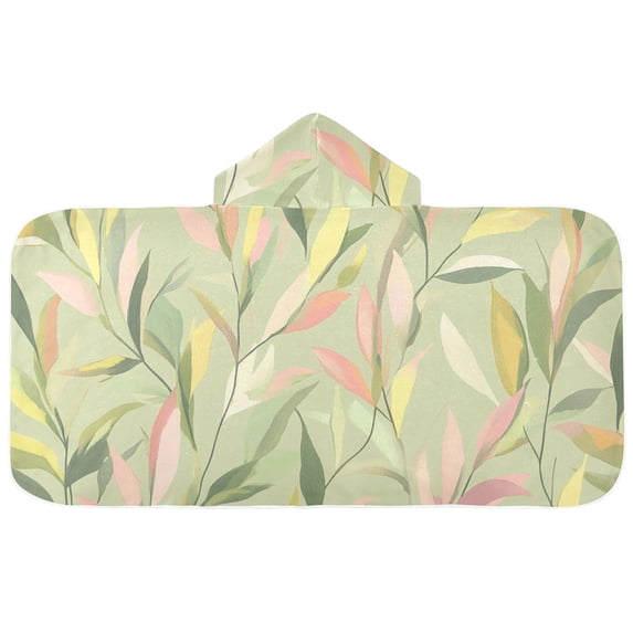Soft Pastel Leaves Hooded Beach Towel Kids Bath Towels Quick Dry for Pool Swiming 50" x 23.5" Microfiber Soft Bathrobe