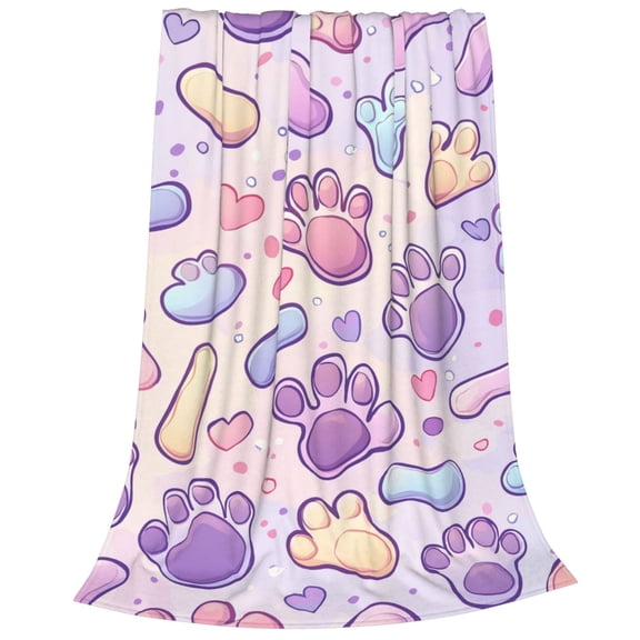 Soft Pastel Puppy Paws Flannel Fleece Throw - Outlined Dog Bone Blanket for Living Room Bed, Aesthetic Decor 50x40