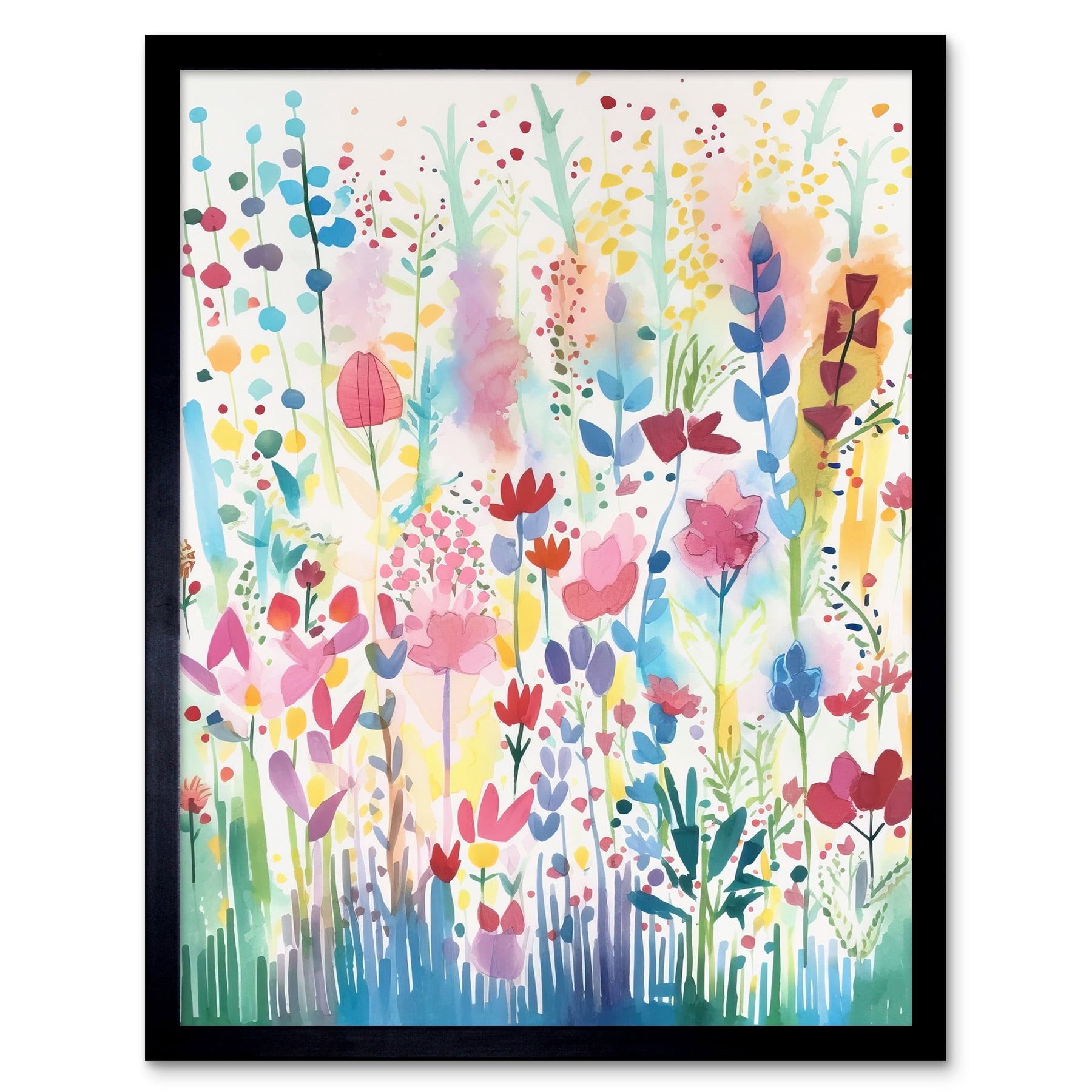 Soft Pastel Wildflower Floral Folk Art Art Print Framed Poster Wall ...