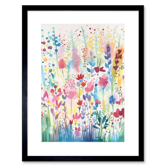 Soft Pastel Wildflower Floral Folk Art Artwork Framed Print Wall Art 9X7 Inch