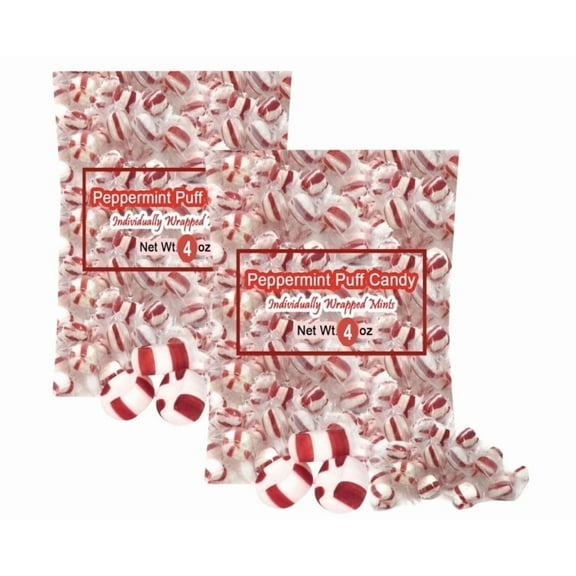 Soft Peppermint Puffs, Soft Peppermint Candy, Soft Mints Individually Wrapped Candy | Gluten-Free, Non-GMO Verified, Kosher, Allergen Free - Each 4 Oz Bag | (2- Pack)