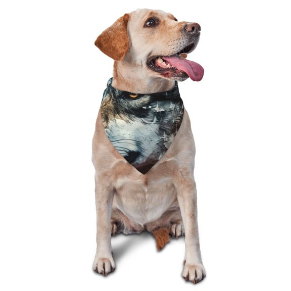 Soft Pet Bandana Triangle Scarf for Dogs Cats Washable Pet Bib Feeding Protection , American Flag Wolf Art USA