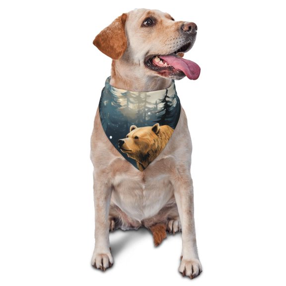 Soft Pet Bandana Triangle Scarf for Dogs Cats Washable Pet Bib Feeding Protection , Bear Moose Rustic Wood