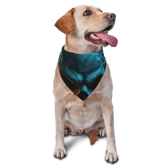 Soft Pet Bandana Triangle Scarf for Dogs Cats Washable Pet Bib Feeding Protection , Blue Flame Fire Skull Burning
