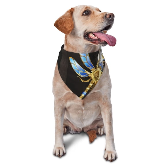 Soft Pet Bandana Triangle Scarf for Dogs Cats Washable Pet Bib Feeding Protection , Dials With Dragonfly Steampunk Gold Clock
