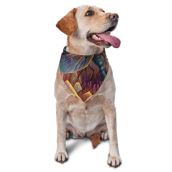 Soft Pet Bandana Triangle Scarf for Dogs Cats Washable Pet Bib Feeding Protection , Dragonfly Lotus Cool Art