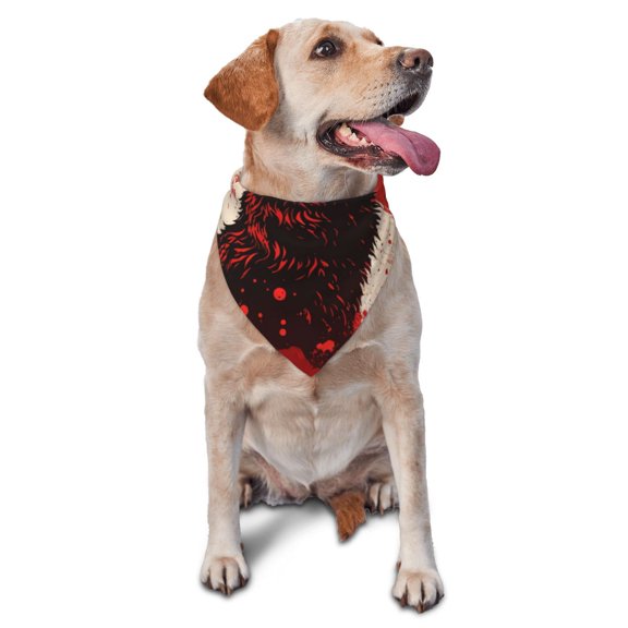 Soft Pet Bandana Triangle Scarf for Dogs Cats Washable Pet Bib Feeding Protection , Howling Wolf Blood Red Moon Cool