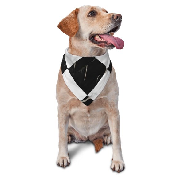 Soft Pet Bandana Triangle Scarf for Dogs Cats Washable Pet Bib Feeding Protection , Marble Check Diagonal Black White