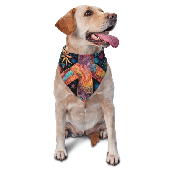 Soft Pet Bandana Triangle Scarf for Dogs Cats Washable Pet Bib Feeding Protection , Peace Sign Hippy Art