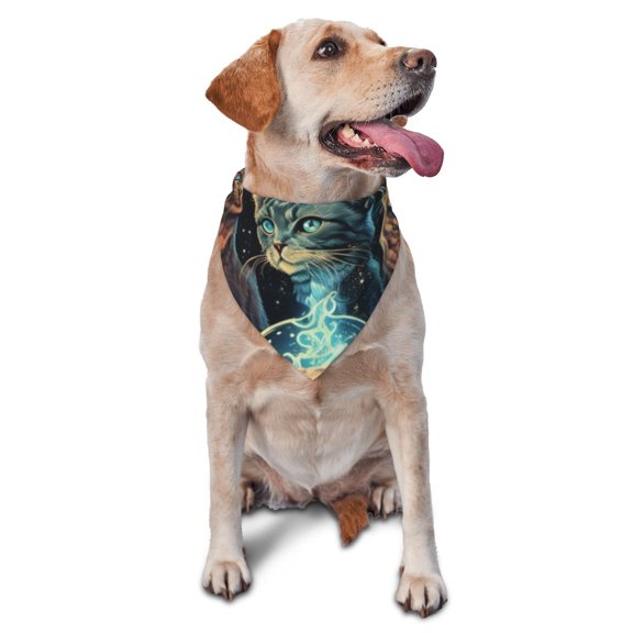 Soft Pet Bandana Triangle Scarf for Dogs Cats Washable Pet Bib Feeding Protection , Retro Magic Cats Cool Cat