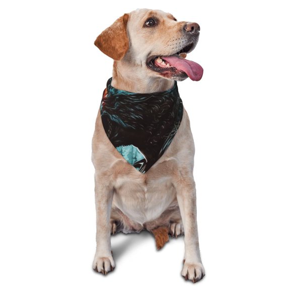 Soft Pet Bandana Triangle Scarf for Dogs Cats Washable Pet Bib Feeding Protection , Werewolf Howling Night Cool Wolf