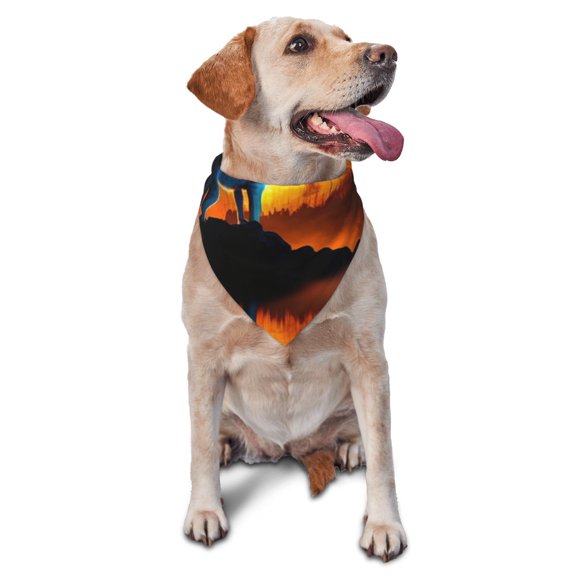 Soft Pet Bandana Triangle Scarf for Dogs Cats Washable Pet Bib Feeding Protection , Wolf Howling Night Moon River