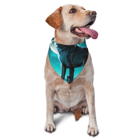 Soft Pet Bandana Triangle Scarf for Dogs Cats Washable Pet Bib Feeding Protection , Wolf Howling River Night Moon Cool