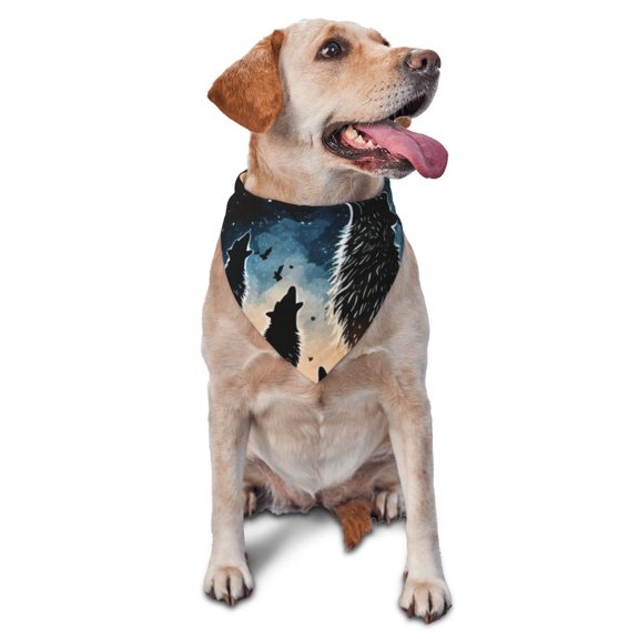 Soft Pet Bandana Triangle Scarf for Dogs Cats Washable Pet Bib Feeding Protection , Wolf Howling Wolves Moon Night Stars