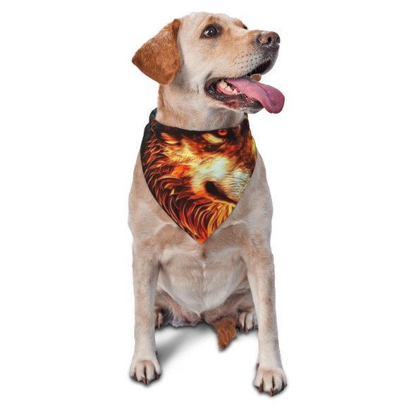 Soft Pet Bandana Triangle Scarf for Dogs Cats Washable Pet Bib Feeding Protection , Wolf On Fire Burning Cool Flaming