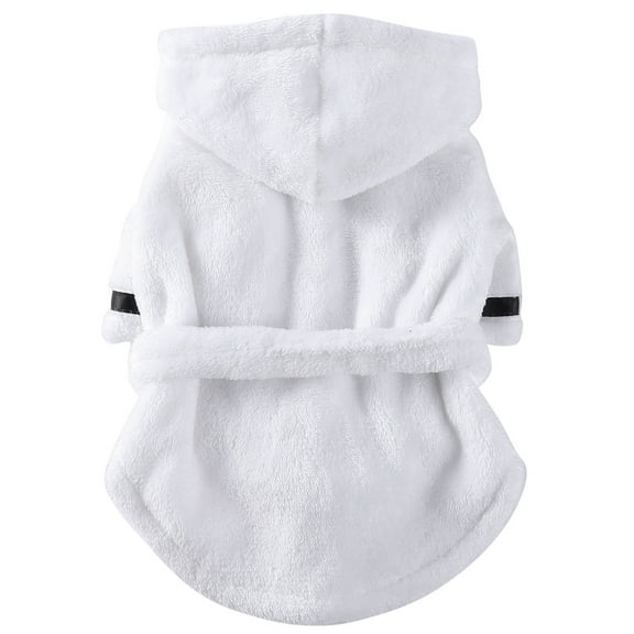 Soft Pet Bathrobe Adjustable Belt Polyester Quick-drying Robe Warm Animal Pajamas Hooded Bathrobe For Pet Dog Cat White S