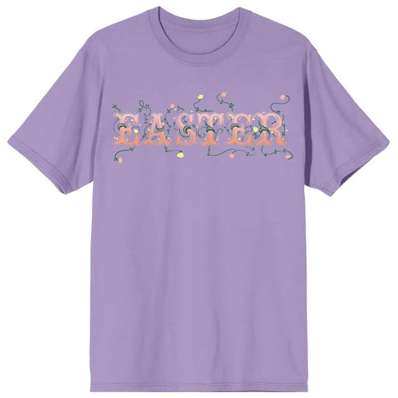Soft Petal Easter Fairy Tale Font with Foliage Women's Lavander Short Sleeve Crew Neck Tee-Small