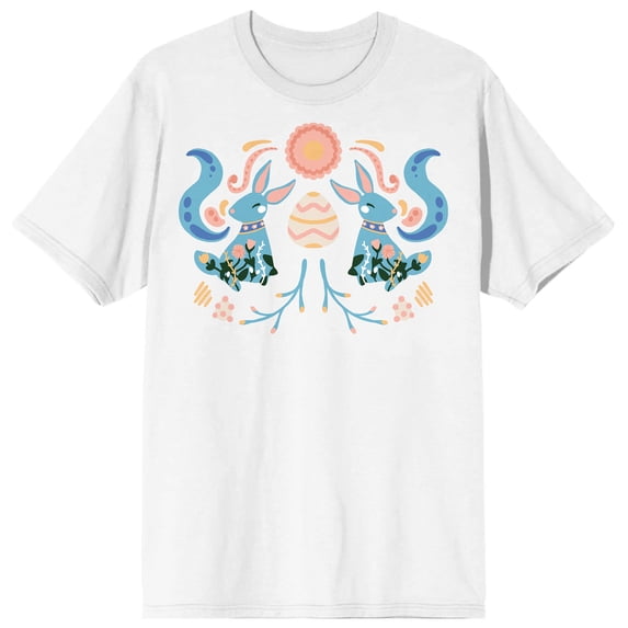 Soft Petal Easter Folk Art Women's White Short Sleeve Crew Neck Tee-Small