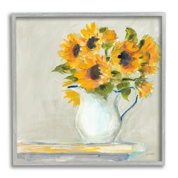 Soft Petal Sunflower Vase Country Milk Jar Botanical & Floral Framed Art Print Wall Art, 17x17