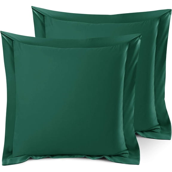 Soft Pillow Shams Set of 2 - Double Brushed Microfiber Pillow Covers - Hotel Premium Bed Pillow Cases, with 1.5” Decorative , Euro 26"x26" - Green