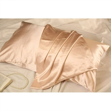 Soft Pillowcase Double-sided Solid Color Pillow Cover Pillow Case Beauty Silk Cover Pillow Core Cover Ice Silk Bedding 20''x30'' Rose Gold , Size 20x30 inch