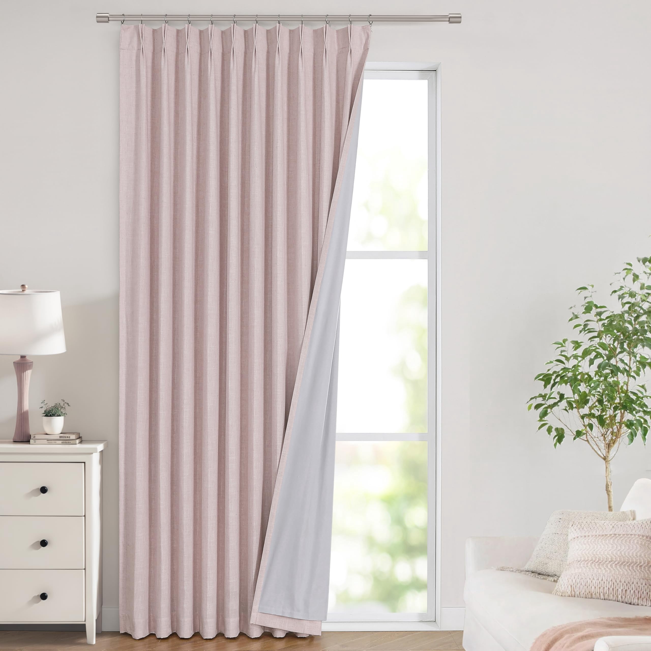 Soft Pink 60"W x 108"L (Pack of 1) Pinch Pleated Linen Blended Blackout ...