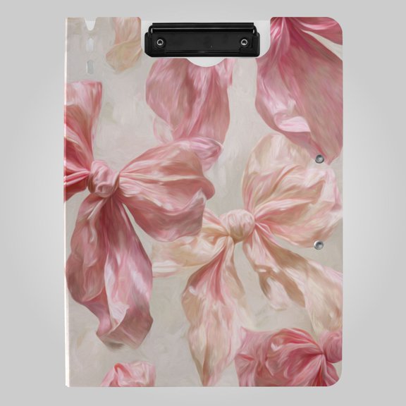Soft Pink Bows Foldable Binder Folder Clipboard with Pen Slot Double Clips A4 Size File Storage