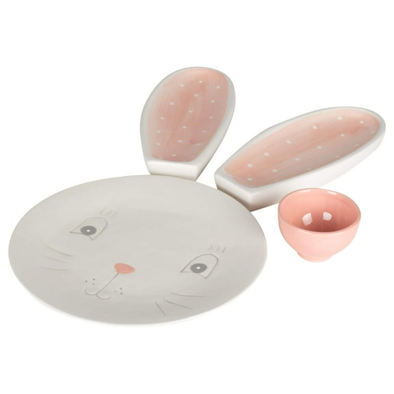 Transpac Bunny Server 4PC Set 9.5" Plate, 9.25"x4" 2 Ears, 3"x1.75"H Bowl