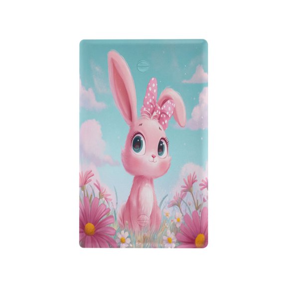 Soft Pink Bunny Illustration Decorative Wall Plate, Flame Retardant PC Plastic Light Switch & Outlet Cover with Mounting Screws Fits Blank Unused Outlet