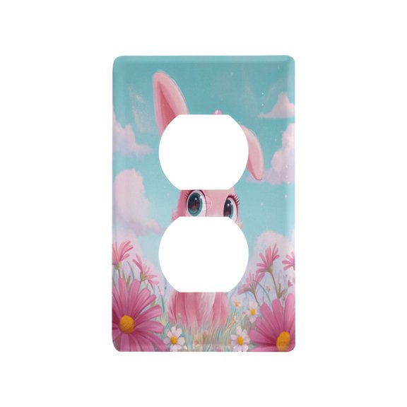 Soft Pink Bunny Illustration Decorative Wall Plate, Flame Retardant PC Plastic Light Switch & Outlet Cover with Mounting Screws Fits Duplex Outlets