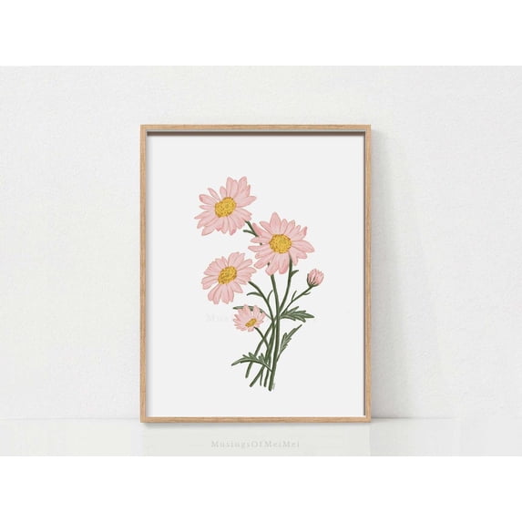 Soft Pink Daisy Poster For Spring Home Decor Minimalist Floral Wall Art Cottagecore Botanical Artwork Poster, Unframed Canvas Size 24x36