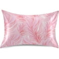 thumbnail image 1 of Soft Pink Feathers Silky Satin Pillowcase, Luxury Soft Pillow Case for Hair and Skin, Standard Size Slip Cooling Pillow Covers with Envelope Closure, 20x26in Home Decor Gifts, 1 of 7