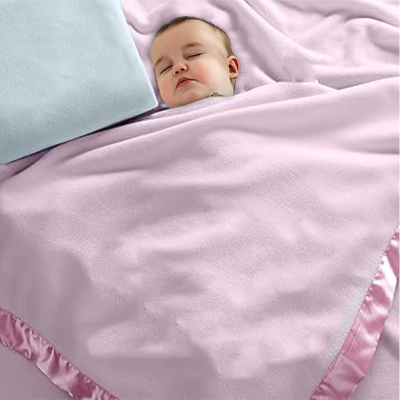 Soft Pink Flannel Throw Blanket, Satin Edged, Solid Color – Cozy 40x40 Inch Square for Couch & Bed
