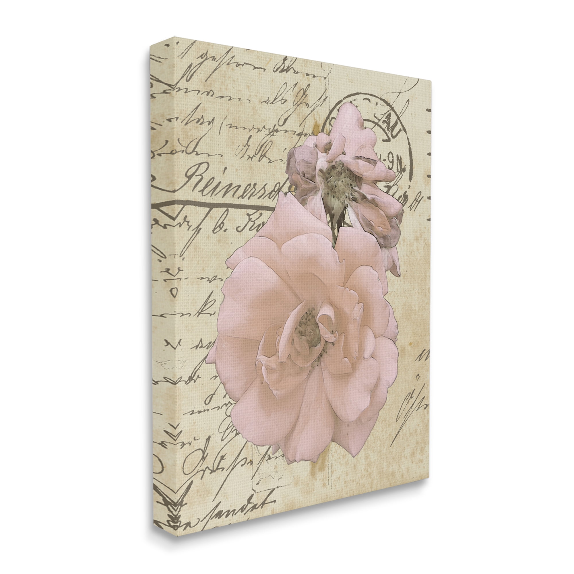 Stupell Industries Soft Pink Florals on Vintage Postal Letter,36 x 48,Designed by Alonzo Saunders