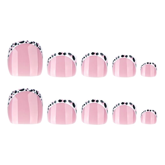 Soft Pink French Tip Leopard Print Press on Toenails, Short Squoval Glossy Fake Toenails, 24 Count